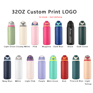 Botella de agua de acero inoxidable de 32 oz con asa de apertura con una sola mano, tapa libre de BPA, con pajita, botella de agua de acero inoxidable personalizada al vacío. - Product Image 2