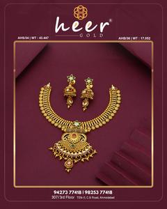 Elegant Gold <b>Necklace</b> Set with Earrings Traditional Temple Bridal Jewelry Indian Wedding Ethnic Designer <b>Statement</b> Set - Product Image 3