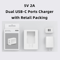   Adaptateur secteur certifié 5V 2A, chargeur mural double USB C, bloc de charge rapide AC, cube de charge rapide, utilisation à domicile et en voyage