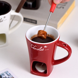 Nuevo Diseño, <span class=keywords><strong>Taza</strong></span> de Cerámica para Fondue de Chocolate de 200 ml con Juego de Tenedores, Impresión <span class=keywords><strong>Personalizada</strong></span> - Product Image 3