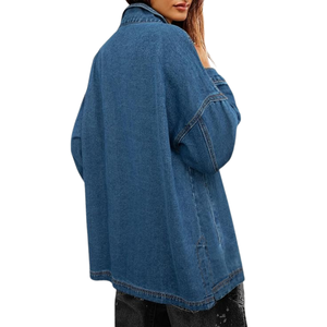 Veste en jean bleu classique pour femme avec fermeture à boutons Manches longues Chemise en jean décontractée Veste d'extérieur - Product Image 2