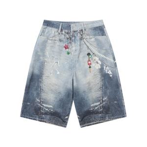 Viviblook Z610PT08 pantalon court en denim imprimé décontracté été décontracté droit ample grande taille Shorts - Product Image 4