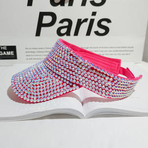 Verano al aire libre Rhinestone Big Brim Empty Top Sun Visor Hat Gorras para damas - Product Image 6