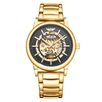Montre automatique squelette de luxe pour homme, boîtier rond, bracelet en acier inoxydable, cadran ajouré, étanche, montre-bracelet de ville pour affaires