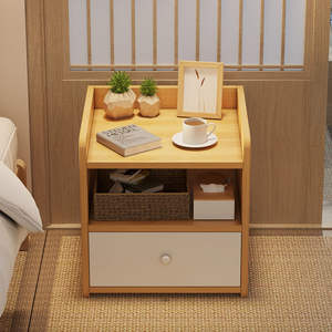 <b>Small</b> Single Drawer <b>Storage</b> <b>Cabinet</b> Yellow Oak Mixed Color Bedside Chest Drawers for Apartment Nightstands - Product Image 2