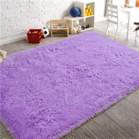 Tapis en microfibre ultra doux de style américain, écologique, rouge uni, pelucheux, à poils longs, antidérapant, lavable en machine
