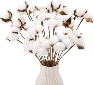 Natural One Cotton Branch Fall Decorative Dried Flowers White Cotton Stems For Floral Arrangements