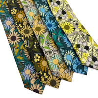 Corbata de Algodón con Estampado de Girasoles Azul Verdoso para Uso Diario, Corbata Personalizada con Logotipo para Hombre, Fabricante de Corbatas