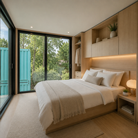 Casa Contenedor de Envío Portátil de Lujo de 40 pies, Azul Aqua, Personalizada, de Dos Pisos, Prefabricada, Modular, con Pared de Vidrio, para Hotel