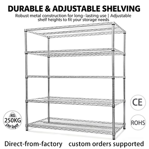 Scaffalatura Resistente a 5 Ripiani Regolabili <span class=keywords><strong>in</strong></span> <span class=keywords><strong>Acciaio</strong></span> <span class=keywords><strong>Cromato</strong></span> Durevole per Uso Industriale, Domestico, Magazzino e Esposizione - Product Image 1