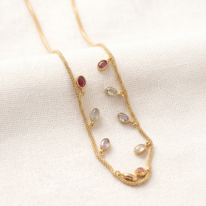 Divyoro - Collar Étnico Chapado en Oro de 22k con Colgante de Cadena Dorada y Piedras de Amatista Ovaladas con Engaste de Bisel, Joyería Romántica para Mujer, Regalo, 25cm - Product Image 1