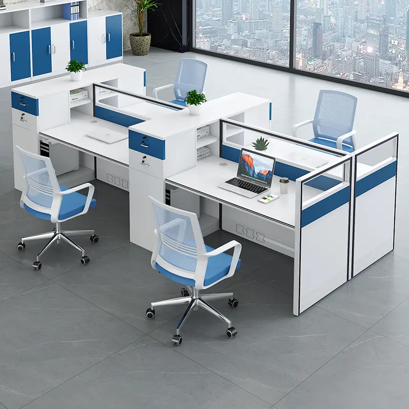 Meja kerja Modular, furnitur kantor, 4 staf, meja kerja Modular