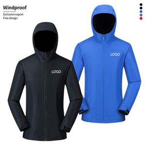 Veste imperméable à capuche avec logo brodé personnalisé, coupe-vent, veste d'extérieur unisexe, uniforme d'équipe, respirante, légère, vêtements de sport - Product Image 1