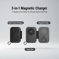 Support de Charge Magnétique Sans Fil Pliable Portable 3-en-1 pour iPhone 17 16 15 14 13 Pro Max, Montre et Écouteurs