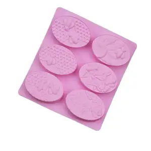 6 pièces petite abeille fait à la main savon gâteau moule vente chaude facile à libérer bricolage Silicone personnalisé gratuit ovale carré pantoufles moules en Silicone