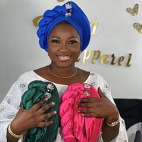 HZM-24279 Geles de mariage nigérians, Bonnets, Foulards africains, Turbans Auto Gele pour femmes, Coiffes musulmanes, Foulards pour femmes