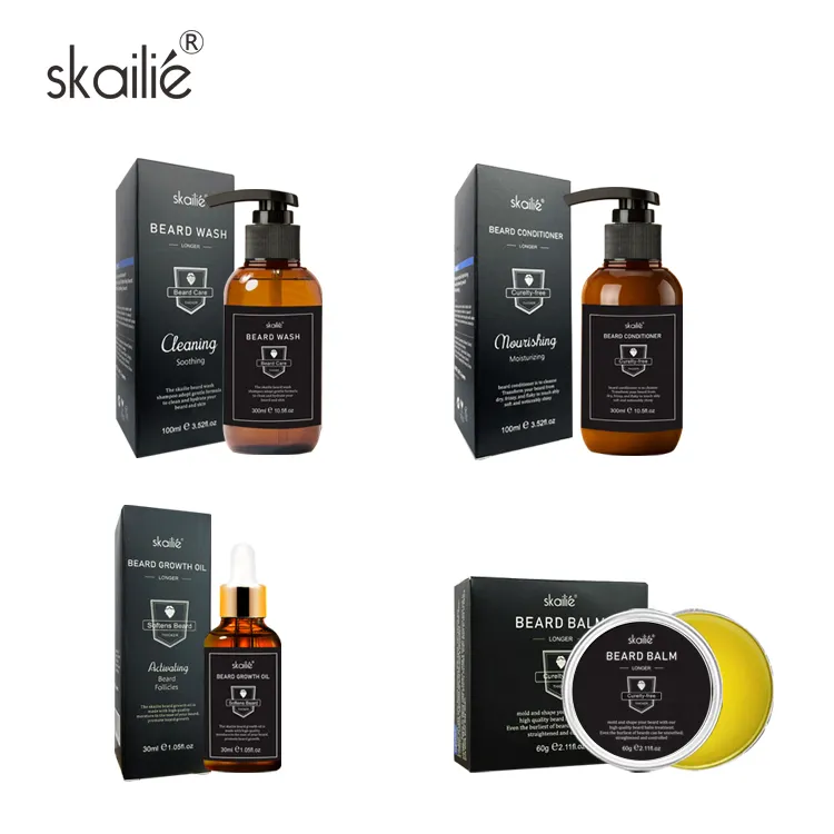 Coffret cadeau huile et baume à barbe portable 4 pièces pour soins personnels avec logo personnalisé Kit de croissance de barbe pour hommes