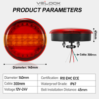 Feux arrière ronds pour camion 12V 24V, feux de freinage, feux de positionnement, feux de signalisation pour camion remorque, homologation E-mark, 140 mm, feux arrière LED ronds type hamburger