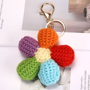 Hand-knitted Heart-shaped <b>rainbow</b> Four-leaf Clover Multi-color Flower Knitted Pendant Keychain <b>Bag</b> Accessory - Product Image 4