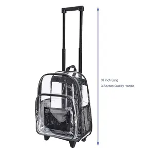 Rolling Clear Backpack Heavy Duty Transparent Pvc Kids Trolley Bag School Backpack With Wheels