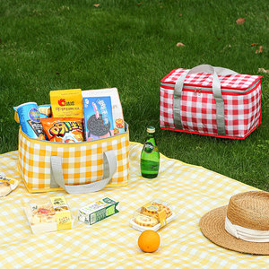 Sac de pique-nique grande capacité, isotherme, à motif à carreaux, pour le camping en plein air, les voyages - Product Image 1