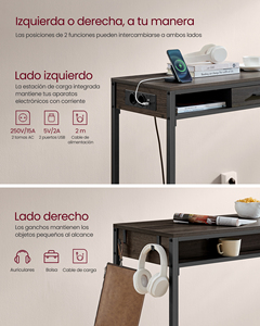 <span class=keywords><strong>VASAGLE</strong></span>-<span class=keywords><strong>Mesa</strong></span> de almacenamiento rectangular con cajón móvil, <span class=keywords><strong>mesa</strong></span> de bar con 2 ganchos y toma de corriente - Product Image 4