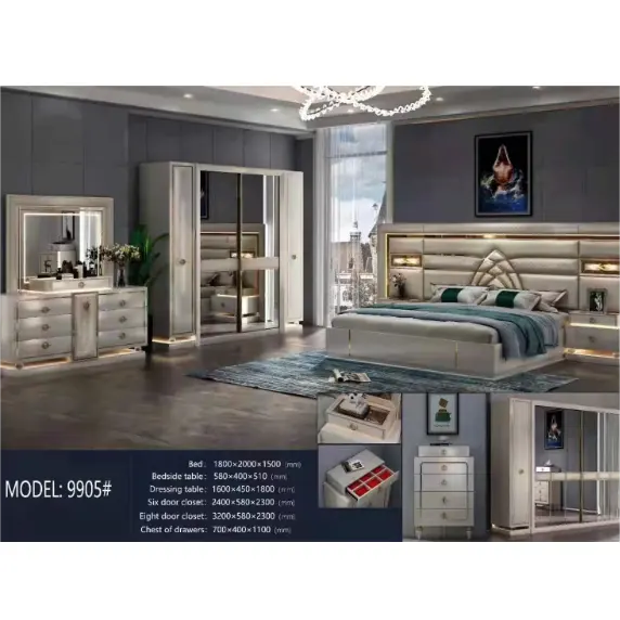 Metal Elements 2022 Designer Minimalist Furniture Sets Bedroom Bed Wardrobe Bedside Table Collection Furniture