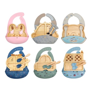 Juego de Vajilla Infantil de Bambú de Grado Alimenticio, Tazón de Silicona, Babero, Tenedor, Cuchara, Libre de BPA, Vajilla para Niños Pequeños, Regalo, Venta al por Mayor - Product Image 2