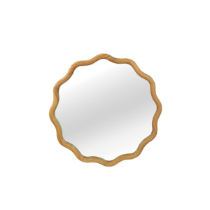 <b>Oak</b> Color 24 Inch Wavy <b>Round</b> Solid Wood Frame Decorative <b>Mirror</b> For Bedroom Bathroom Living Room Entryway - Product Image 5