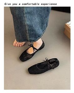 Nouvelles Ballerines Mary Jane d'été pour femmes, style féerique, à bout pointu, avec nœud floral, à lacets, semi-transparentes, légères - Product Image 2