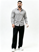Chemise d'été respirante vintage à manches longues pour homme, col rabattu, couleur unie, tissu lisse, chemise habillée décontractée pour affaires