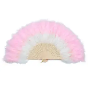 Wholesale Cheap Mardi Gras Hand Held Folding Fan Large Turkey Marabou Feather Fan
