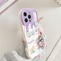Coque arrière de téléphone portable motif crème avec autocollants DIY mignons pieuvre et chaîne pour iPhone 16 15 17 18 Pro Max