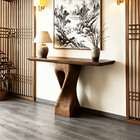 Table console en bois massif, table d'entrée naturelle, base torsadée sculpturale, meuble de couloir de style chinois, table d'appoint décorative