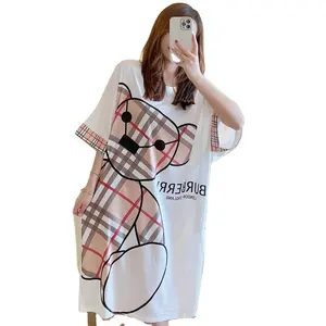 Nouveau Style pyjama femme chemise de nuit femme été manches courtes soie glacée mince doux mignon dessin animé coréen longue jupe étudiante