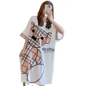 New Style Women's Pajamas Nightdress Female Summer Short-sleeved Ice Silk Thin Sweet Cute Korean Cartoons Long Student Skirt