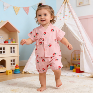 Niedliche Neugeborenen-Babykleidung mit Erdbeer-Print 2-teiliges Baby-Pyjama-Set Baumwoll-Schlafanzug Sommer Kleinkind-Mädchen-Kleidungsset - Product Image 1