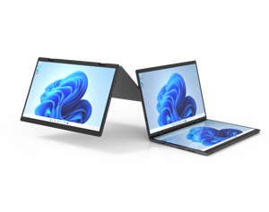 Yüksek kalite 14 + 14 inç Ips dokunmatik ekran Intel işlemci N100 Yoga çift ekran iş ofis için 360 derece katlanabilir dizüstü - Product Image 1