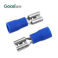 Terminal de crimpado tipo espada hembra de latón con aislamiento de PVC FDD2-187 AWG14-16, conector de cable eléctrico automotriz de latón estañado