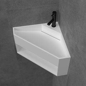 Fregadero de esquina triangular de superficie sólida, lavabo de pared de tamaño pequeño para Baño - Product Image 6