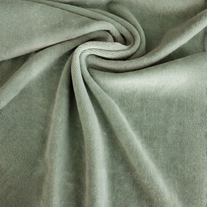 Premium 240gsm Sage Green Cotton Knitted Velour Fabric 80/20 Cotton Polyester Roll for Wholesale Garments - Product Image 1