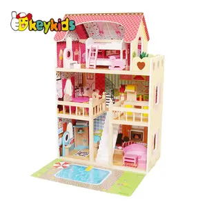 Top sale kids lighting wooden doll house with garden W06A333D