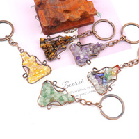 Pendentif et porte-clés en pierre naturelle concassée HZ, améthyste, pour sac de yoga, artisanat en cristal, porte-clés fait main, enroulé de fil