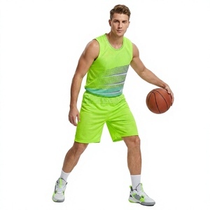 Ensemble de maillot de basket-ball vert néon pour hommes, sans manches, en maille respirante, vêtements d'entraînement athlétique, vêtements de sport d'été - Product Image 1