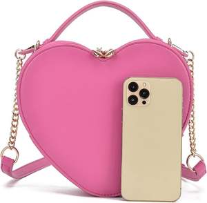 Bolso bandolera de piel vegana personalizado de fábrica con forma de corazón para mujer, bolso de hombro con cierre de cremallera para chica - Product Image 3