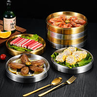 Piring Sajian Bulat Minimalis Modern dari Baja Tahan Karat 304 untuk Hot Pot, BBQ, Prasmanan Sayuran, dan Hidangan Beraneka Ragam di Dapur