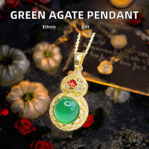 Collier pendentif en agate verte plaqué or, forme de calebasse, charme gourde creuse, style ethnique, bijou cadeau - Product Image 2