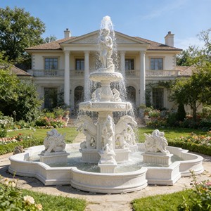 Fuente de Agua <span class=keywords><strong>con</strong></span> Estatua de Caballo de Mármol Blanco para Jardín, <span class=keywords><strong>con</strong></span> Figura de Dama - Product Image 2