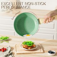 Poêle à frire antiadhésive en aluminium tendance avec revêtement céramique et manche en bois, capacité 1-2L, compatible induction, pour œufs et omelettes