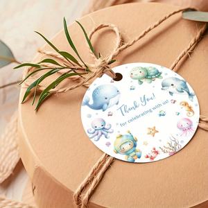 Étiquettes circulaires « Merci » avec corde en chanvre, thème créatures marines, design style <span class=keywords><strong>aquarelle</strong></span>, parfaites pour le monde marin - Product Image 2